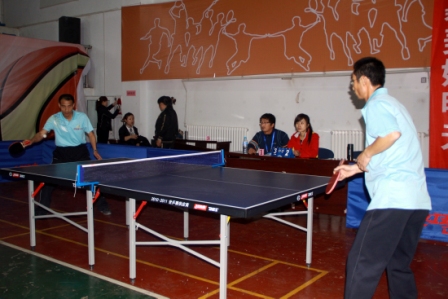 旅游公司代表队运动员进行乒乓球比赛
